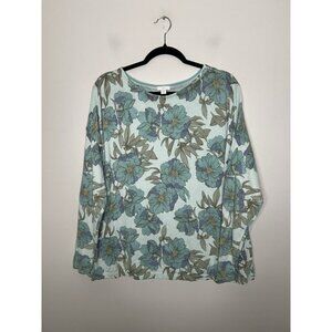 J. Jill Greens Floral Long Sleeve Top Cotton Blend Sweater Lightweight Size 1X